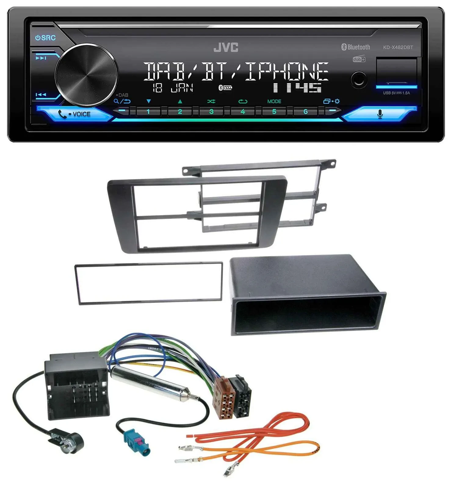 Автомагнитола JVC Bluetooth, DAB, USB, MP3, совместимость с Skoda Octavia II (2004–2013) и Yeti (с 2009)