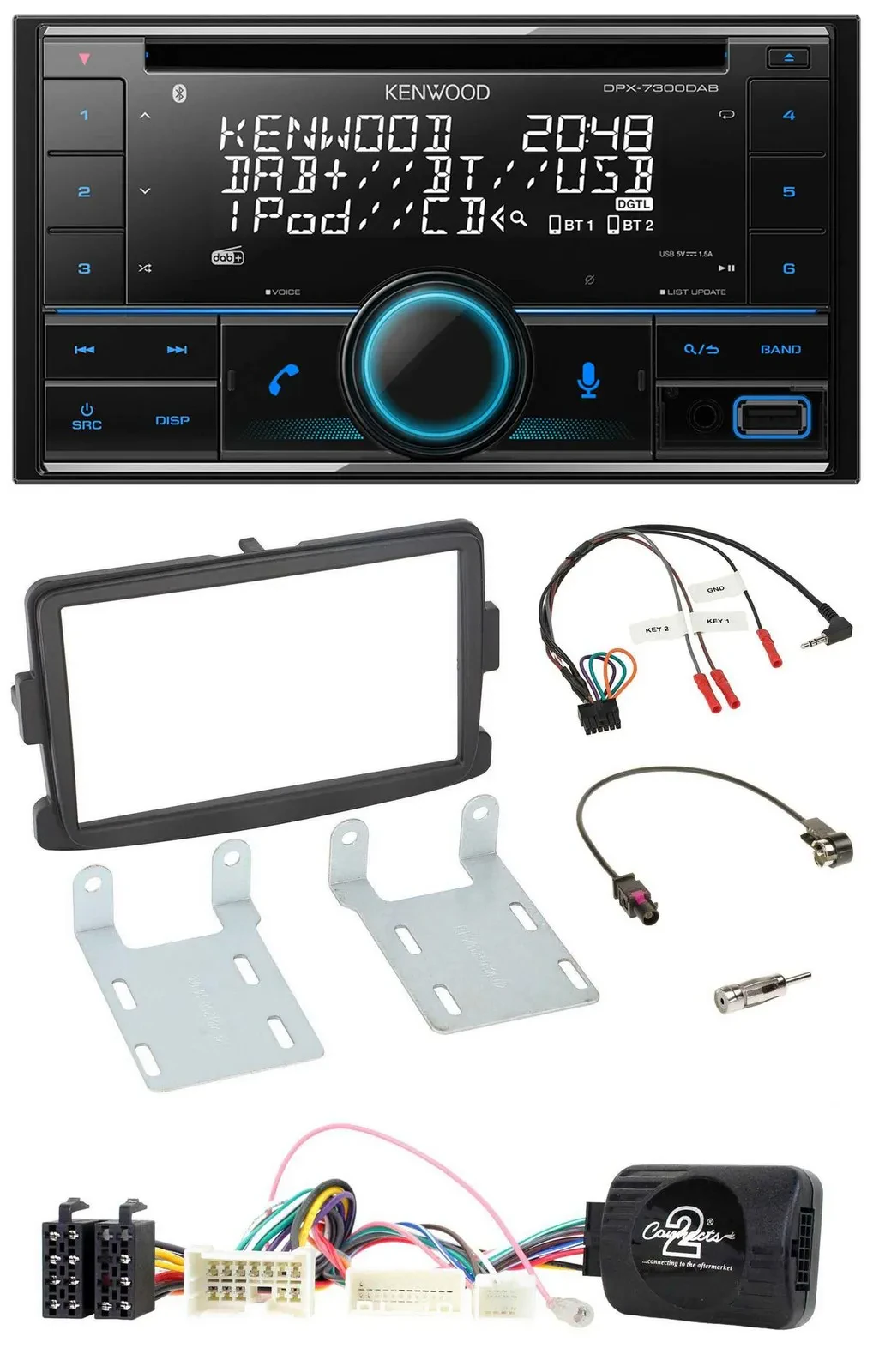 Kenwood CD 2DIN DAB USB Lenkrad Bluetooth Autoradio für Dacia Sandero ab 2013 sc