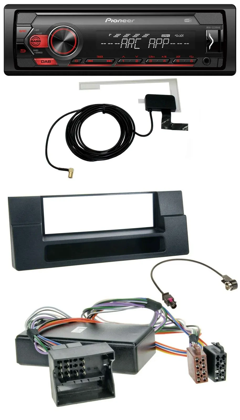 Автомагнитола Pioneer 1-DIN USB DAB MP3 AUX для BMW X5 E53 и 5 Series E39 с нишей и адаптером Quadlock