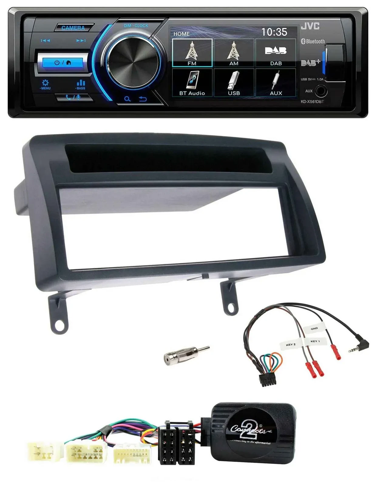 JVC Bluetooth Lenkrad USB DAB Autoradio für Toyota Corolla E12 2001-2007 dunkelg