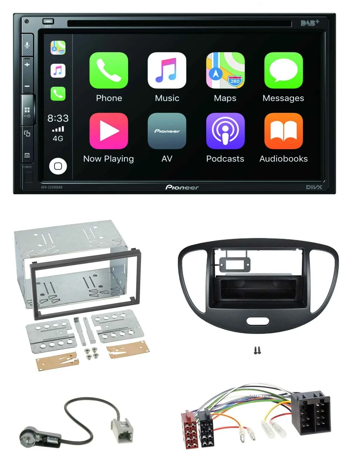 Pioneer DVD 2DIN MP3 DAB Bluetooth USB Autoradio für Hyundai i10 2008-2013 schwa