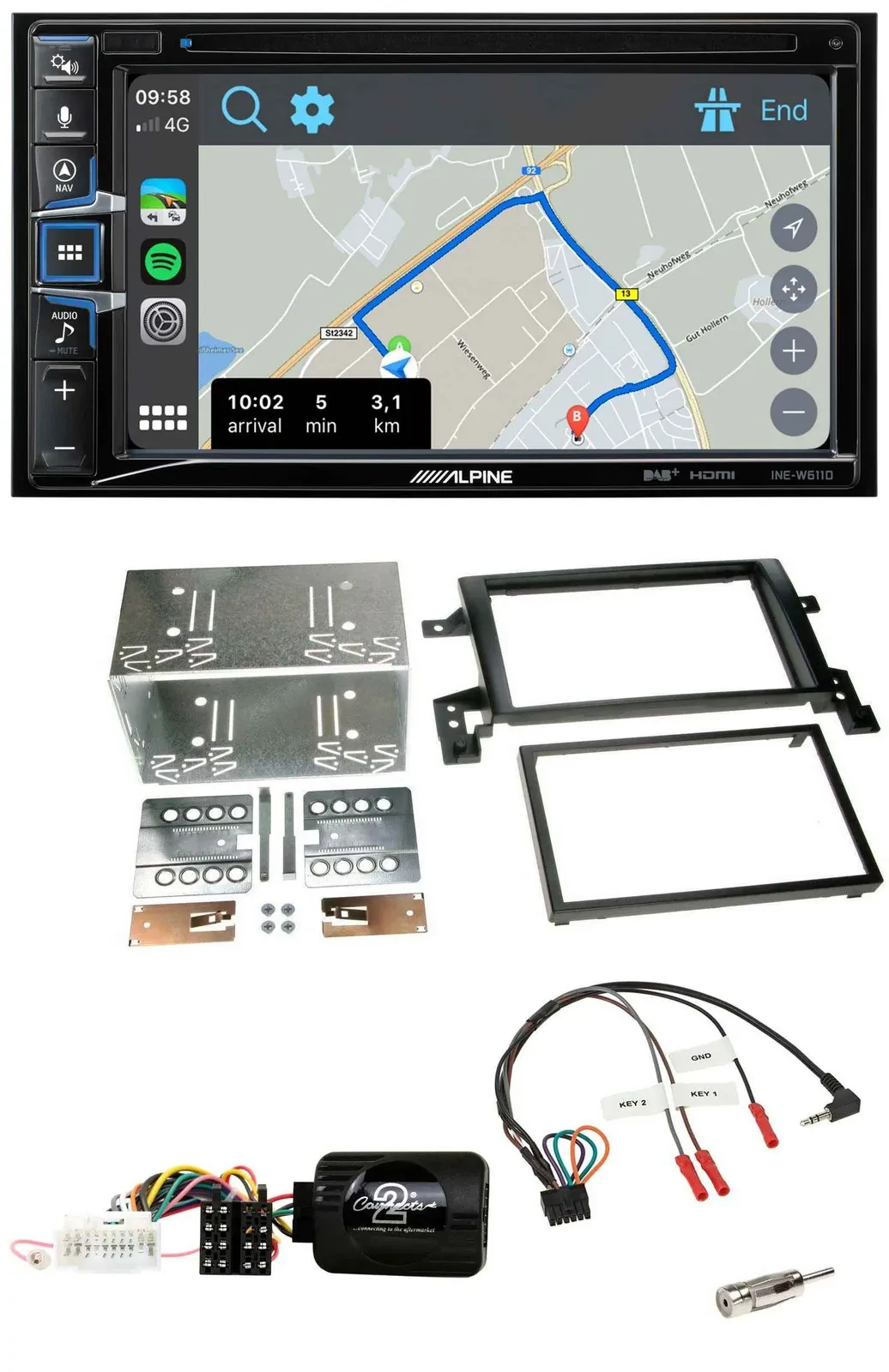 Alpine DAB TMC Bluetooth 2DIN USB Lenkrad Navigation für Suzuki Grand Vitara 200
