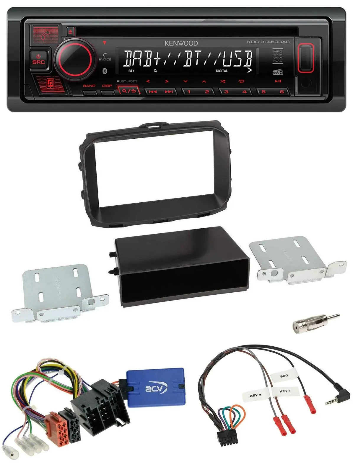 Автомагнитола для Alfa Romeo Giulietta Kenwood CD/USB/Bluetooth/DAB, поддержка кнопок на руле