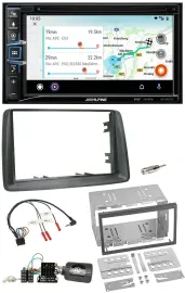 Автомагнитола для Fiat Panda (2007–2012) Alpine 2-DIN, Bluetooth, USB, DAB, навигация, поддержка управления на руле, серый