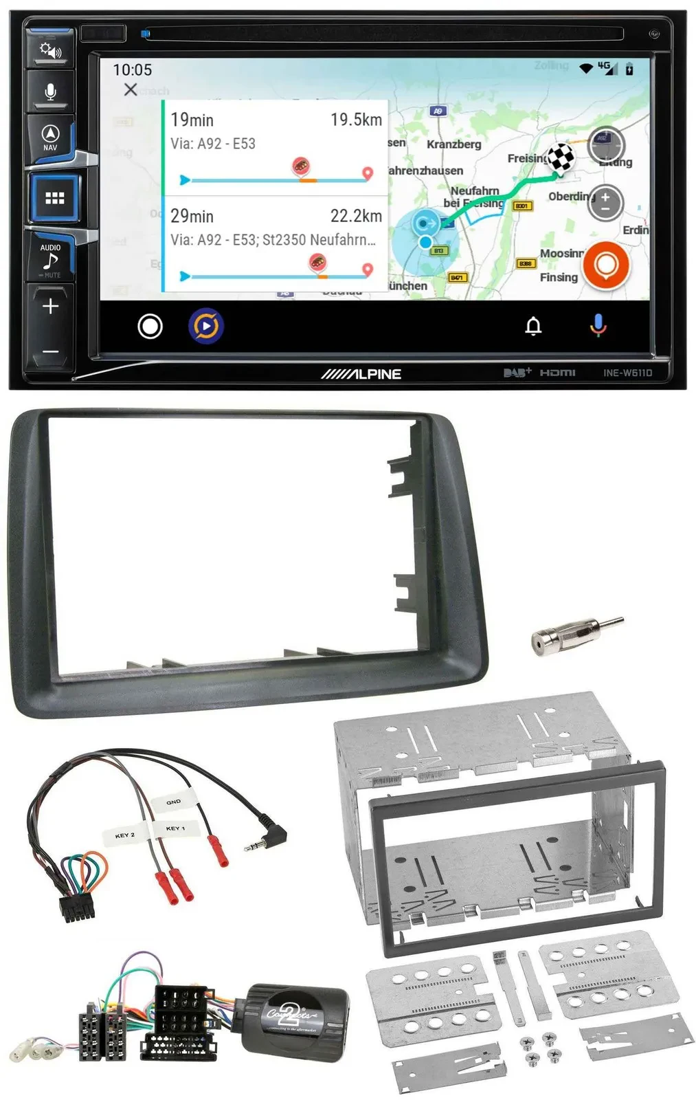 Автомагнитола для Fiat Panda (2007–2012) Alpine 2-DIN, Bluetooth, USB, DAB, навигация, поддержка управления на руле, серый