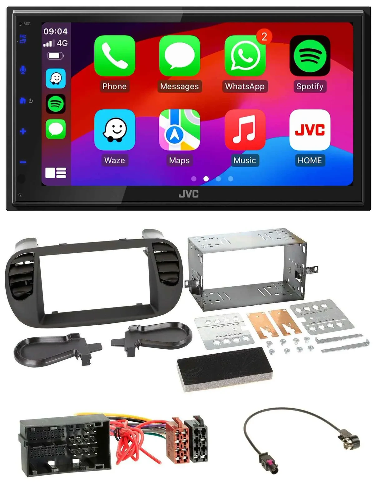 JVC Bluetooth 2DIN MP3 DAB USB Autoradio für Fiat 500 ab 12 soft touch