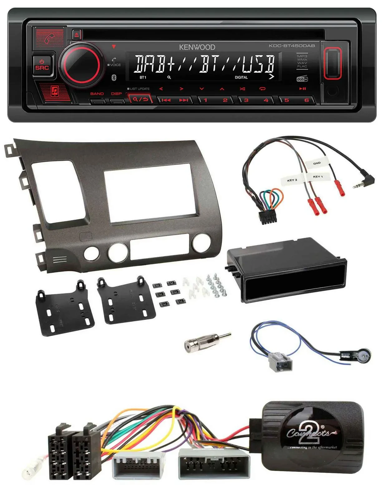 Kenwood Lenkrad CD USB Bluetooth DAB Autoradio für Honda Civic Hybrid 2006-2010