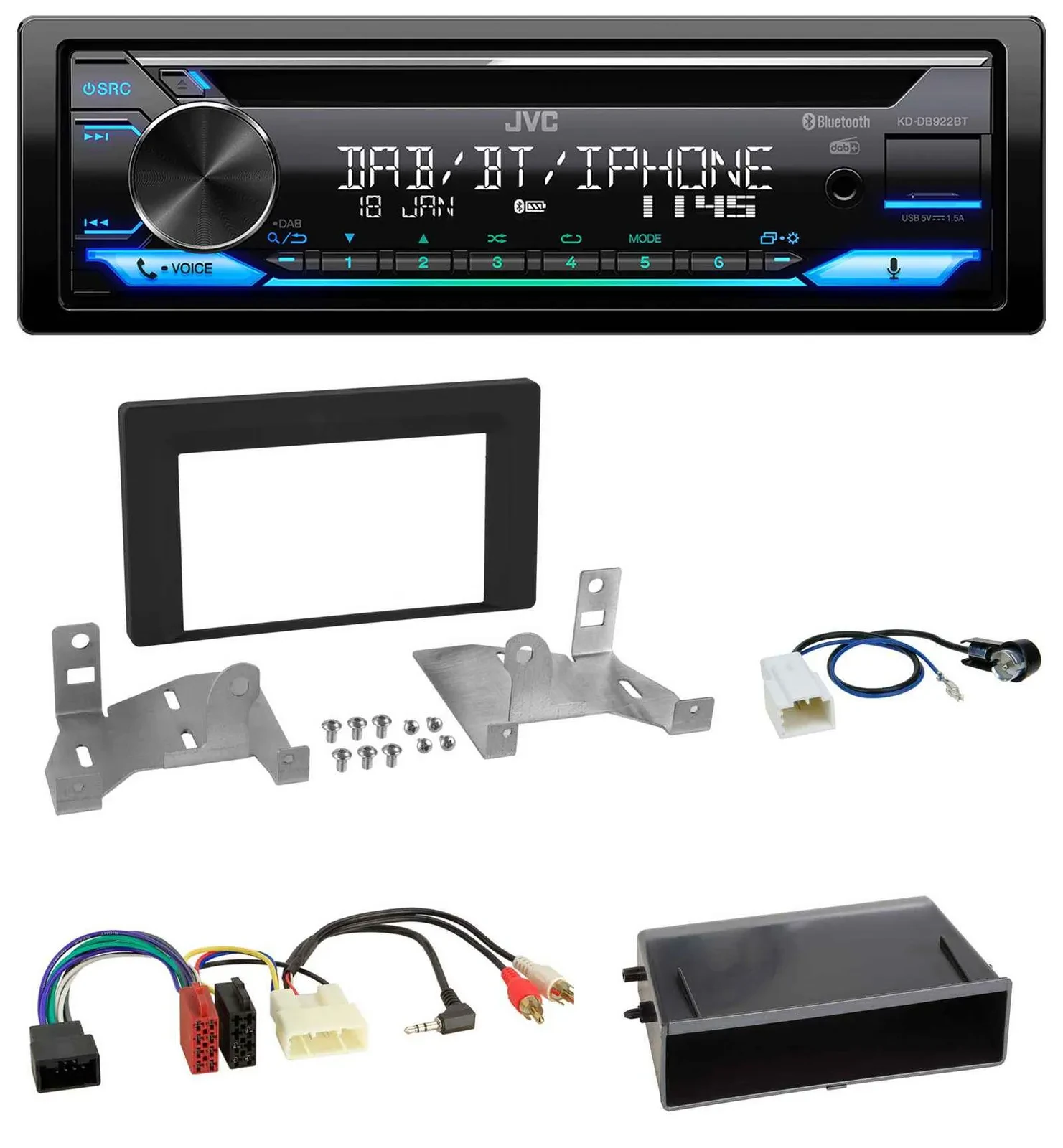 Автомагнитола для Toyota Aygo (AB7, с 2022) JVC Bluetooth, MP3, USB, DAB, CD, матовый чёрный