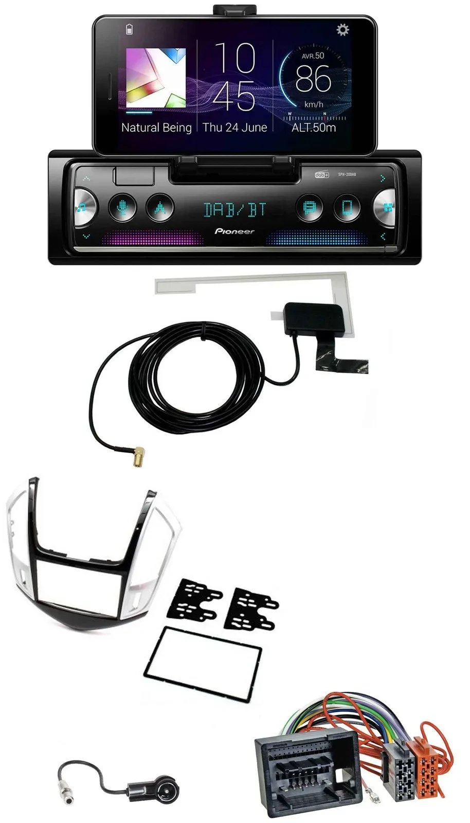 Автомагнитола для Chevrolet Cruze 2011–2016 Pioneer DAB, Bluetooth, MP3, USB серебристая