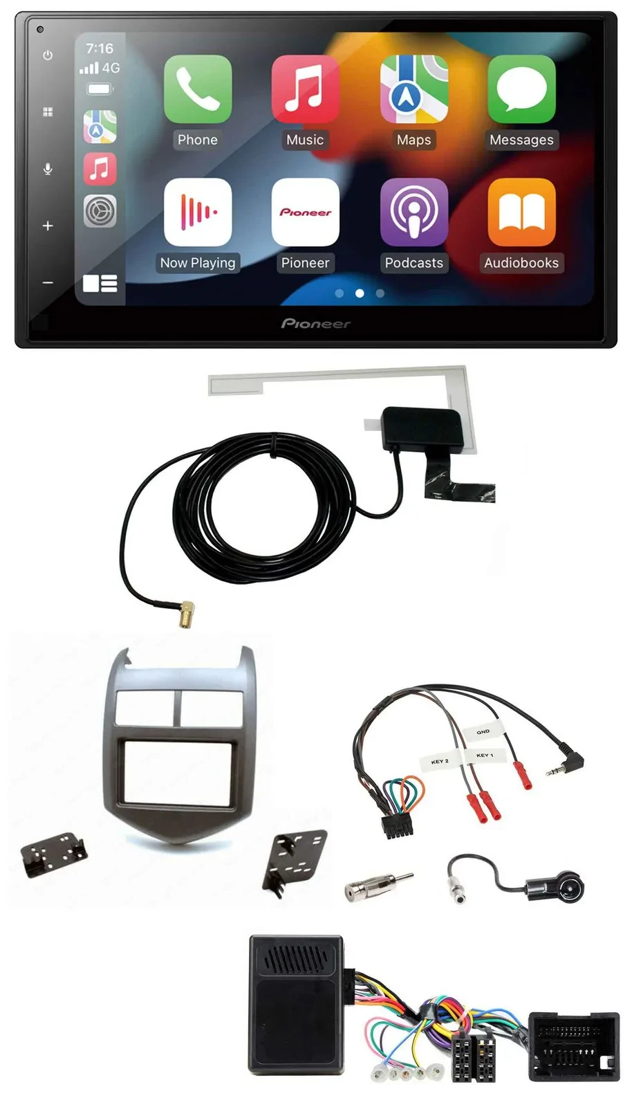 Автомагнитола Pioneer 2DIN USB Bluetooth DAB для Chevrolet Aveo (с 2011), тёмная, с поддержкой управления на руле
