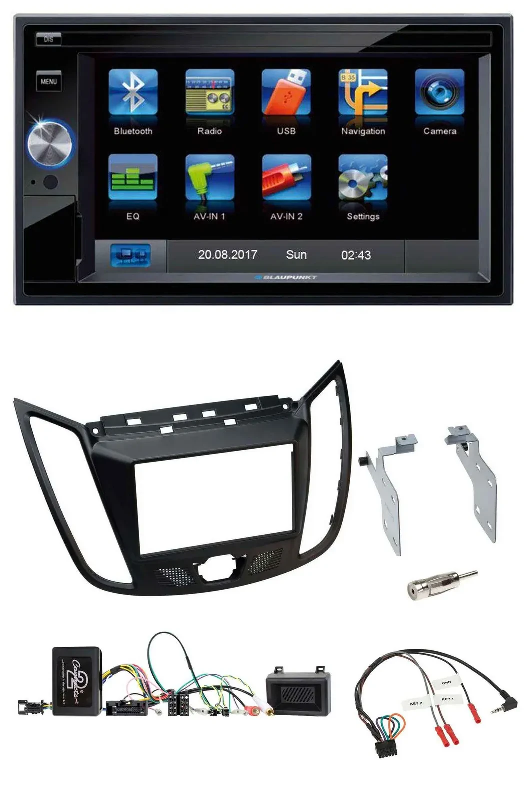 Автомагнитола для Ford Kuga DM2 (с 2013) Blaupunkt 2DIN, навигация, Bluetooth, USB, SD, TMC, поддержка кнопок на руле