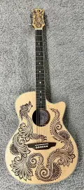 Luna HEN DRA SPR Henna Dragon Spruce &Mahogany Acoustic Electric Cutaway Guitar