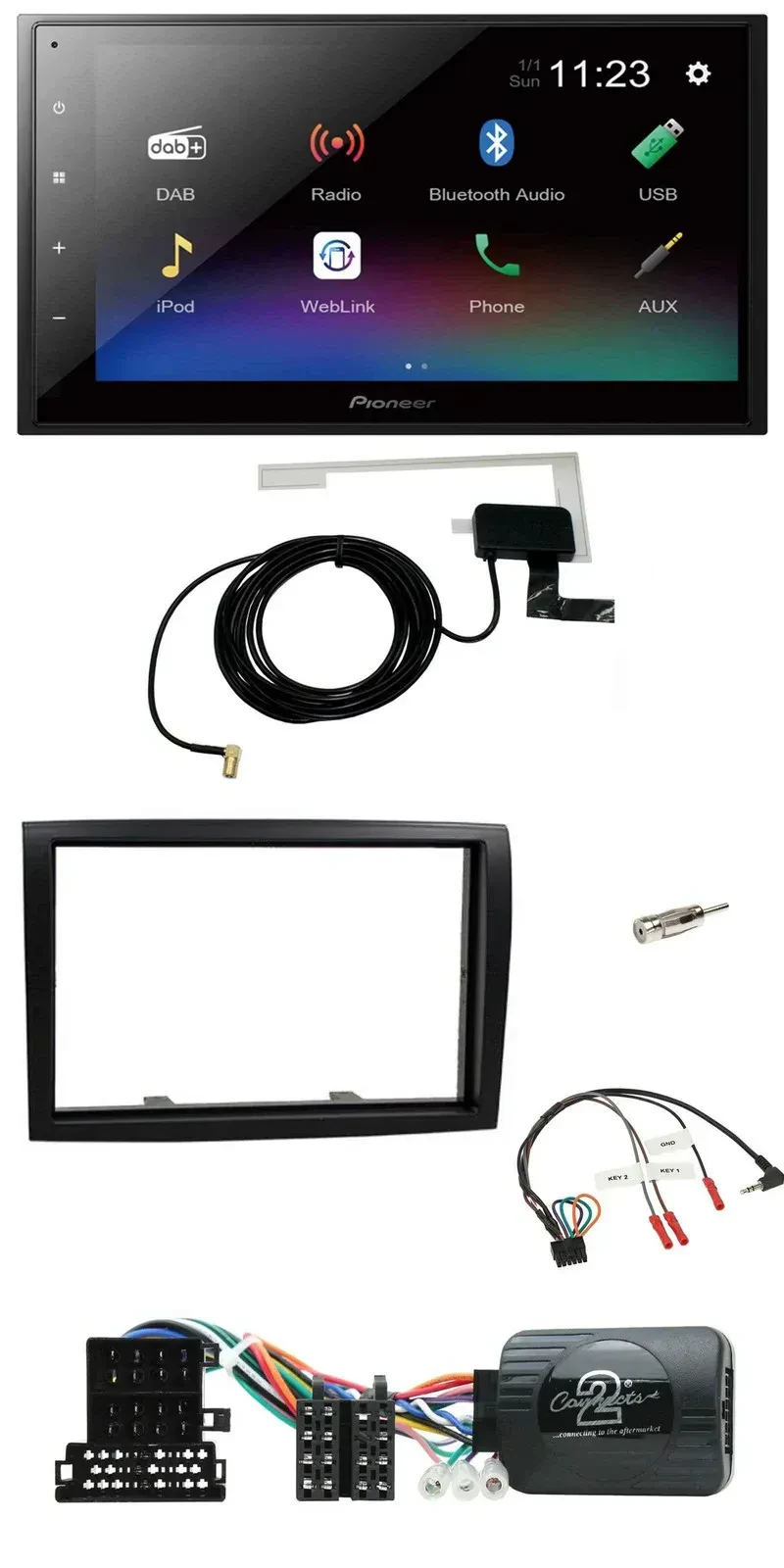 Автомагнитола для Citroen Jumper (2008–2011) Pioneer 2DIN, DAB, Bluetooth, USB, совместима с кнопками на руле