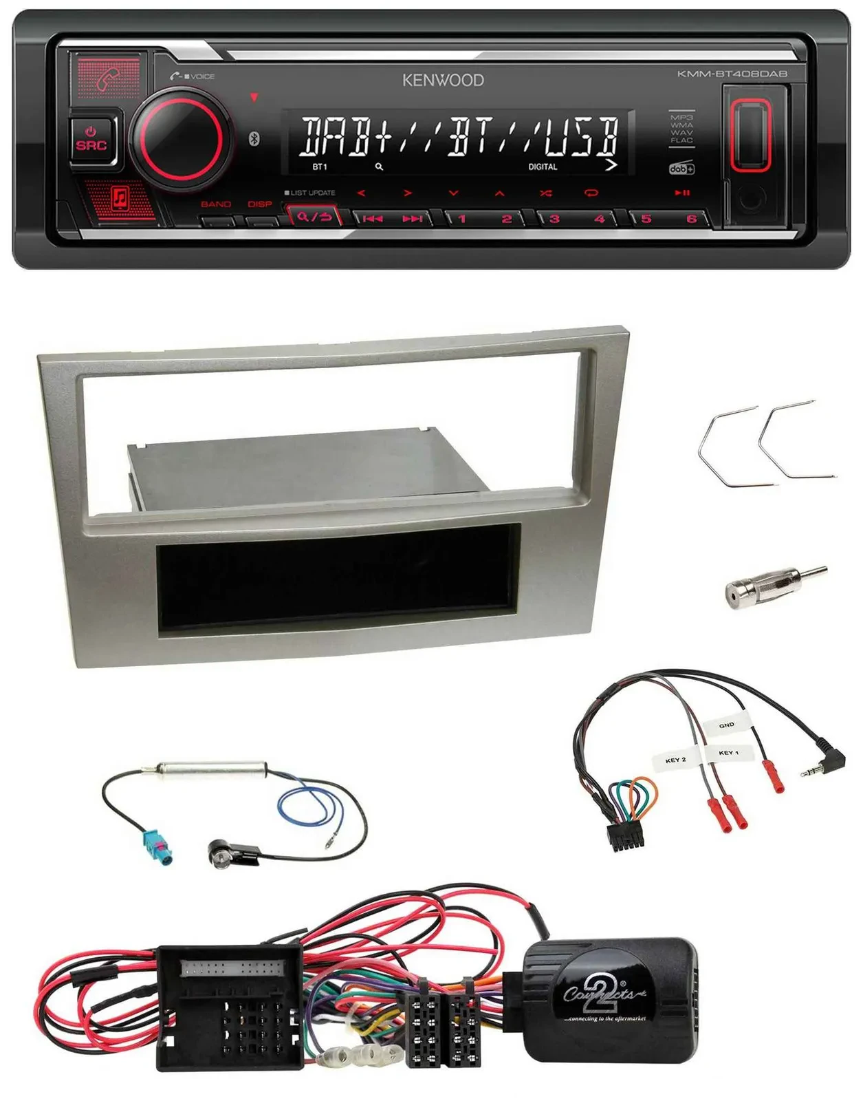 Kenwood Lenkrad Bluetooth USB DAB Autoradio für Opel Corsa D satin-stone 09-14