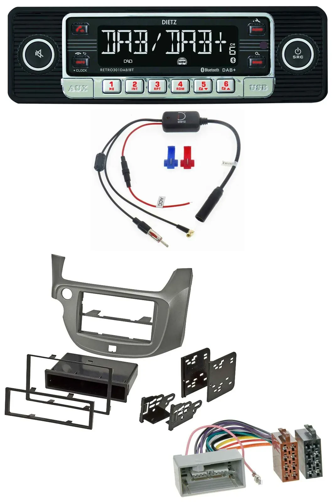 Dietz MP3 DAB Bluetooth USB Autoradio für Honda Jazz (ab 2009) - silber