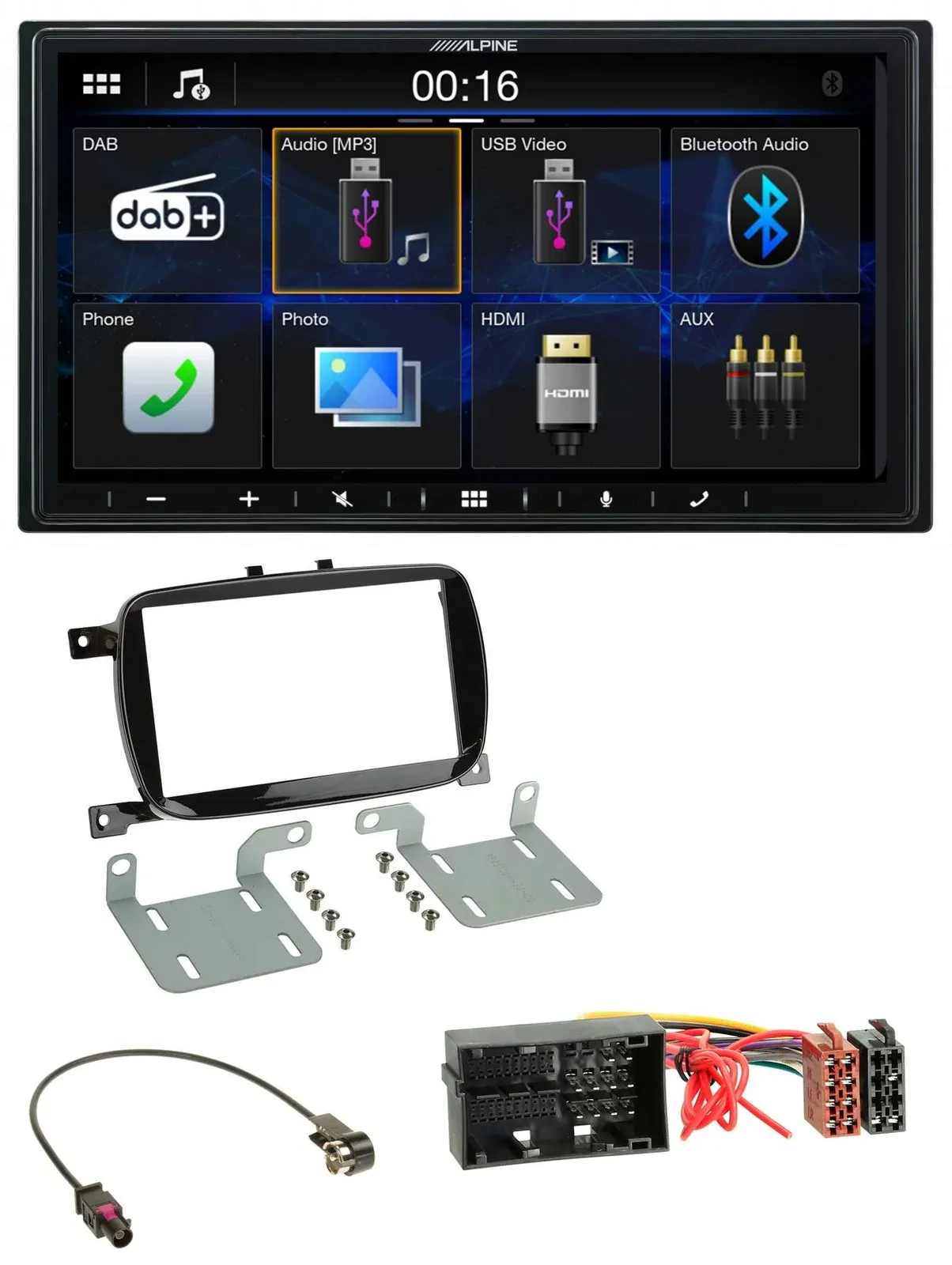 Alpine Bluetooth 2DIN MP3 DAB USB Autoradio für Fiat 500X ab 2016 klavierlack sc