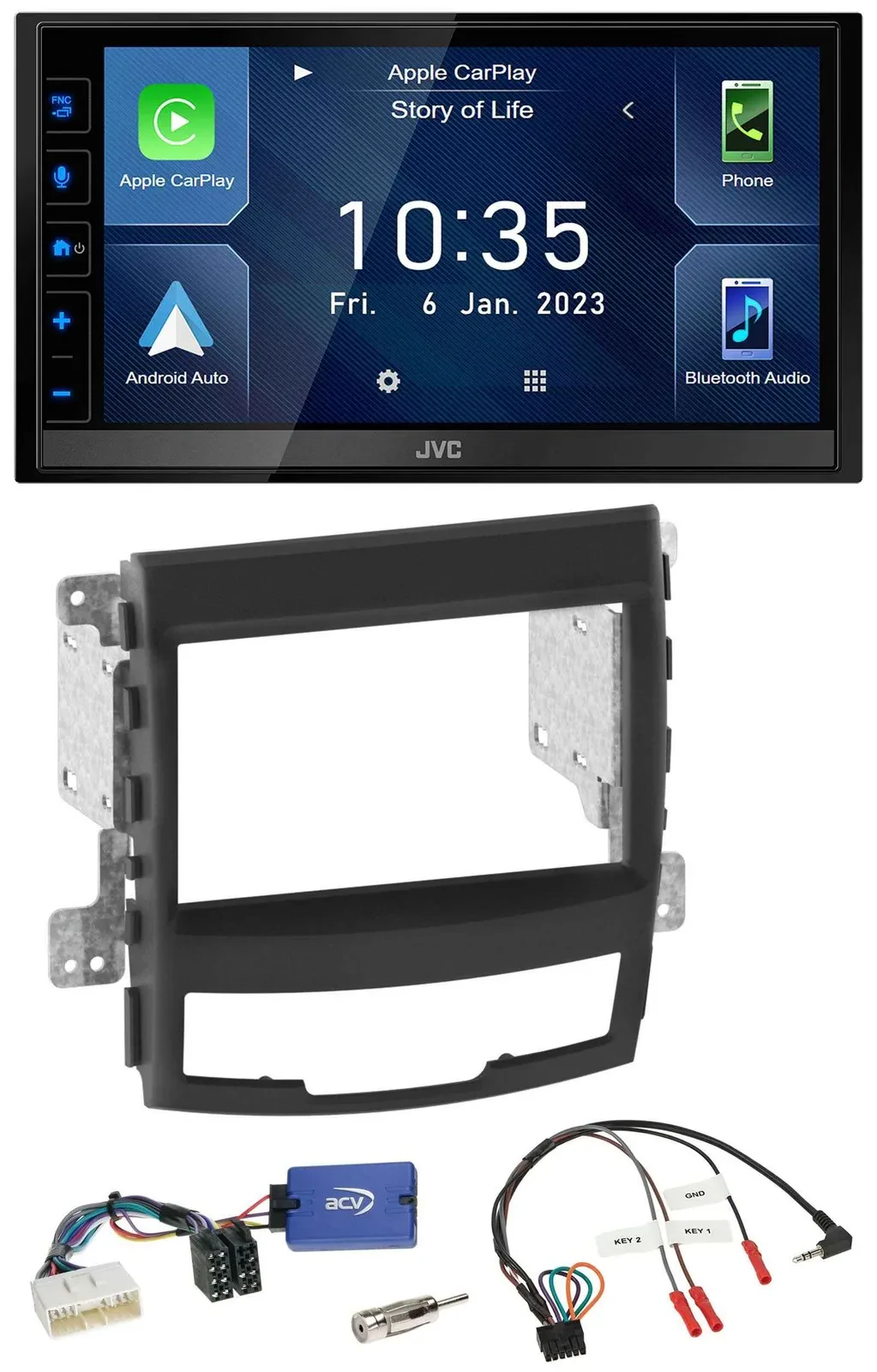 JVC DAB Bluetooth Lenkrad USB 2DIN Autoradio für SSangYong Korando mit Tasten 10