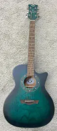 Dean EQA TBLS Exotica Quilt Ash Acoustic Electric Guitar, Transparent Blue Satin