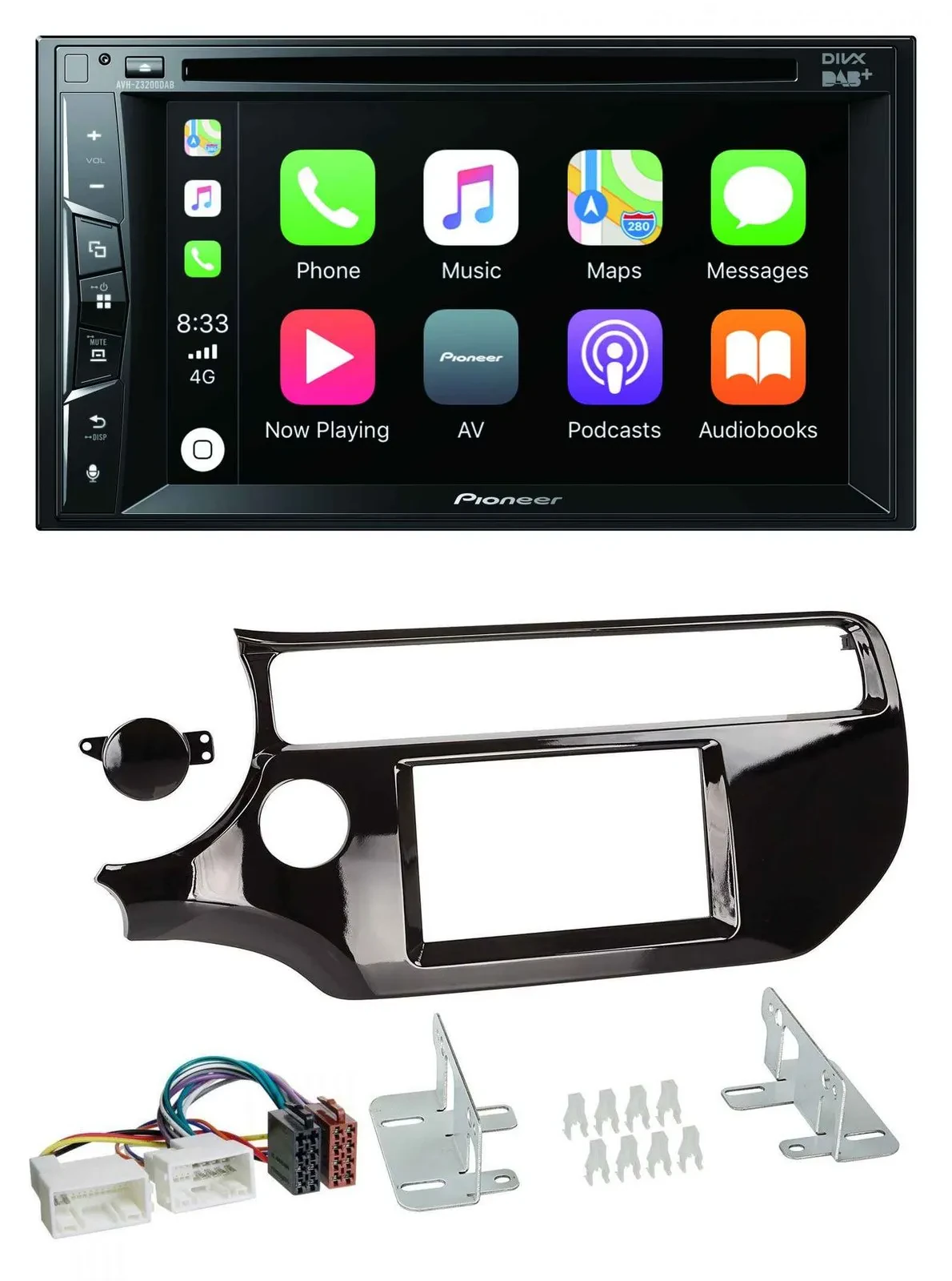 Автомагнитола Pioneer 2DIN MP3 USB DVD Bluetooth DAB для Kia Rio UB (с 2015), черный глянец