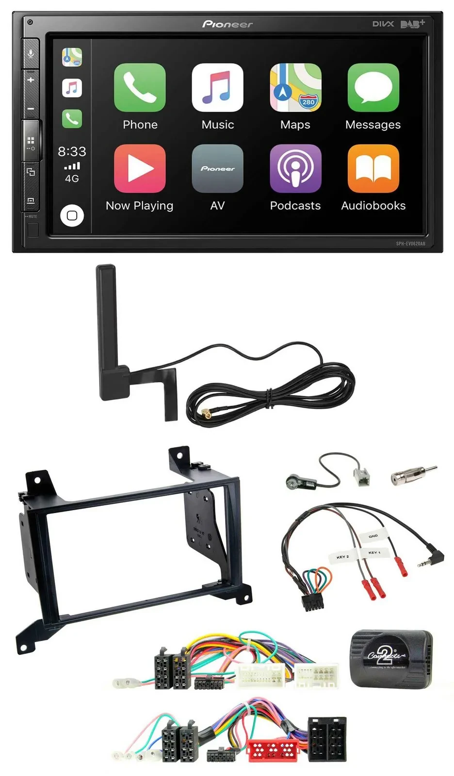 Pioneer USB 2DIN Bluetooth DAB Lenkrad Autoradio für Hyundai Santa Fe CM 2009-20