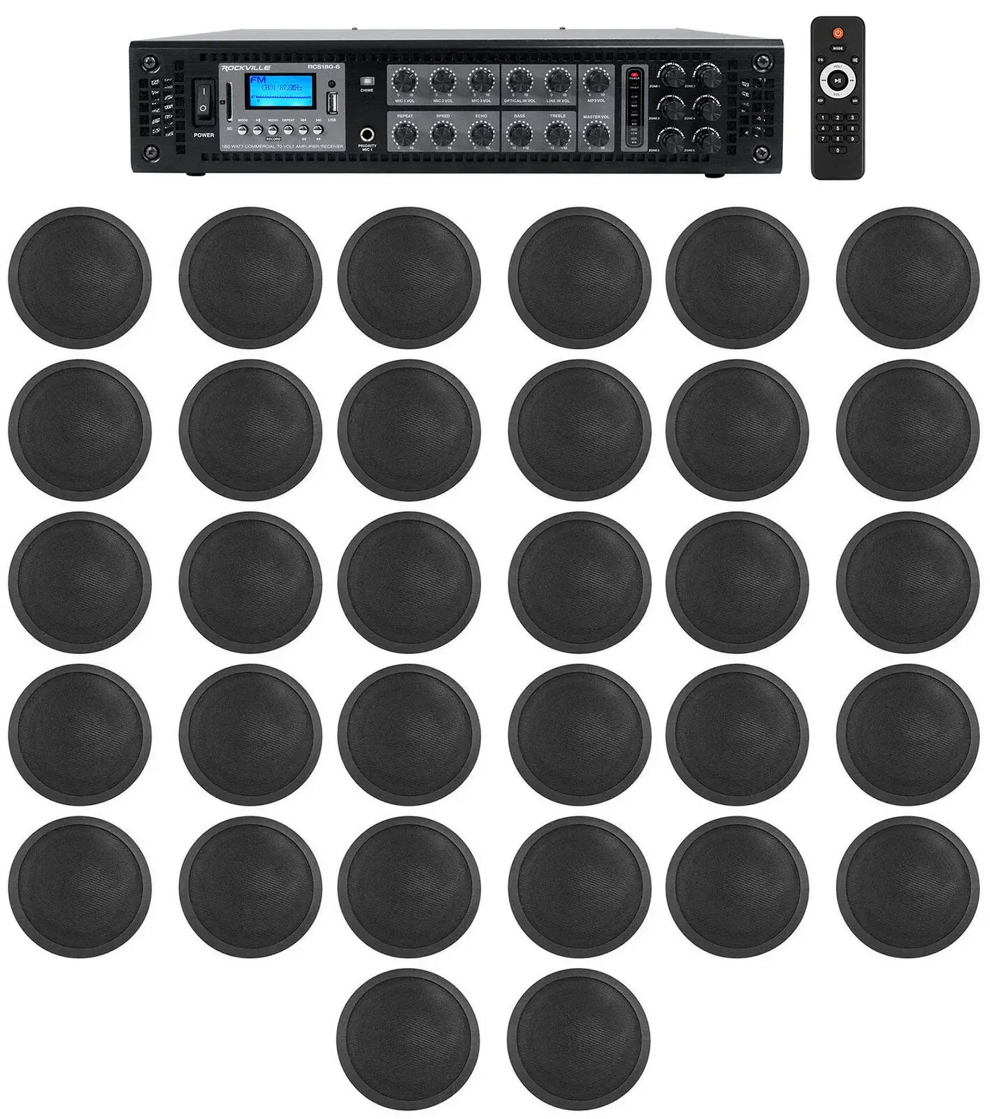 Потолочная акустика Rockville RCS180-6+(8) CCL5T Black с усилителем (32 штуки)