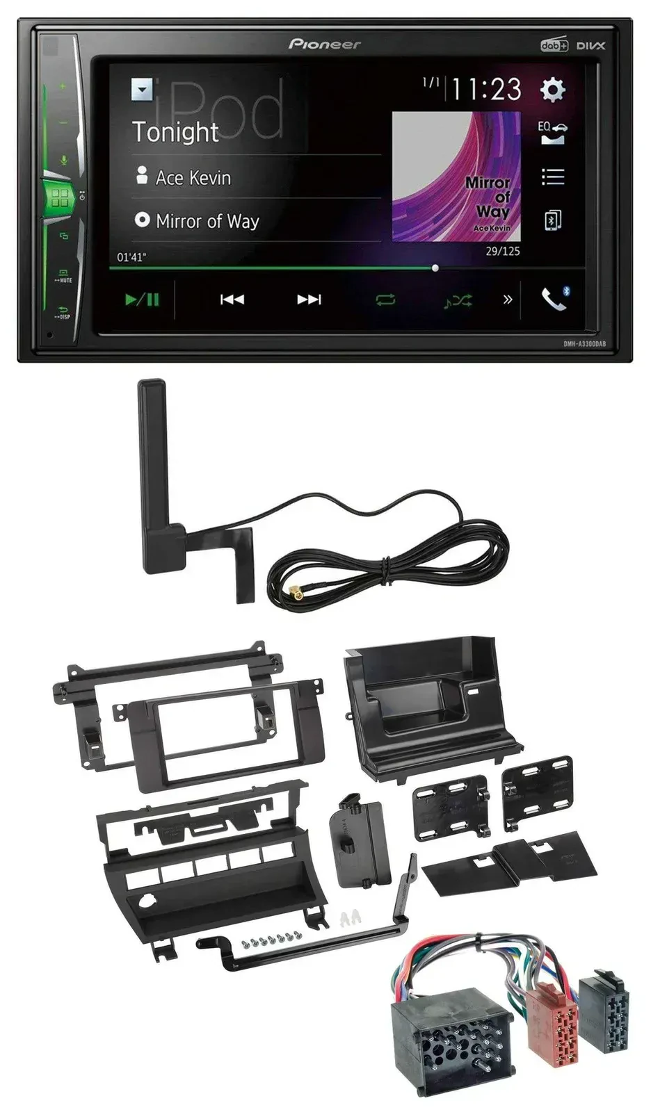 Автомагнитола для BMW 3 Series (1999–2001) Pioneer 2DIN, Bluetooth, DAB, MP3, AUX, панель на 5 переключателей