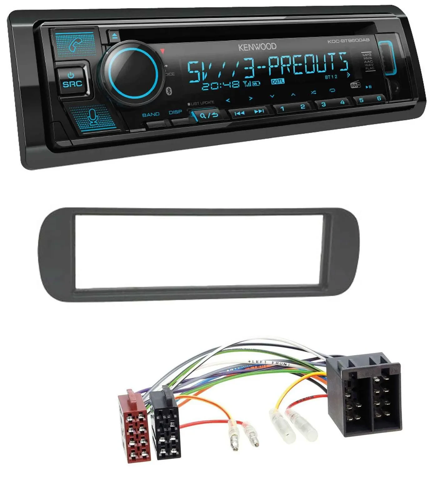 Автомагнитола для Lancia Y (1996–2004) Kenwood Bluetooth USB CD MP3 DAB, черная