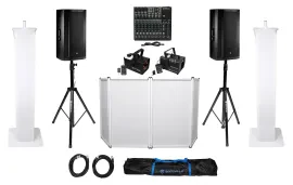 2) JBL SRX835P 15" 2000w Powered DJ Speakers+Stands+Facade+Fog+Haze+Mixer+Totems