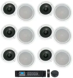 Rockville 6-Zone Amplifier+Wifi Receiver+(12) 8" Ceiling Speakers For Restaurant