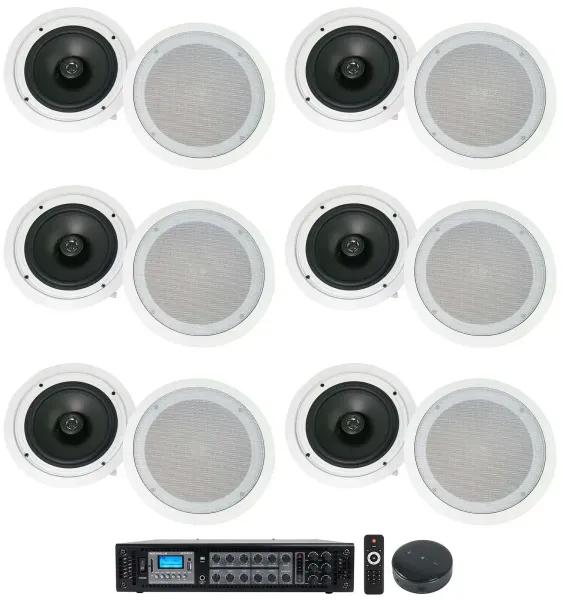 Rockville 6-Zone Amplifier+Wifi Receiver+(12) 8" Ceiling Speakers For Restaurant