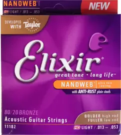 Струны для акустической гитары Elixir Nanoweb 11182 13-53, бронза