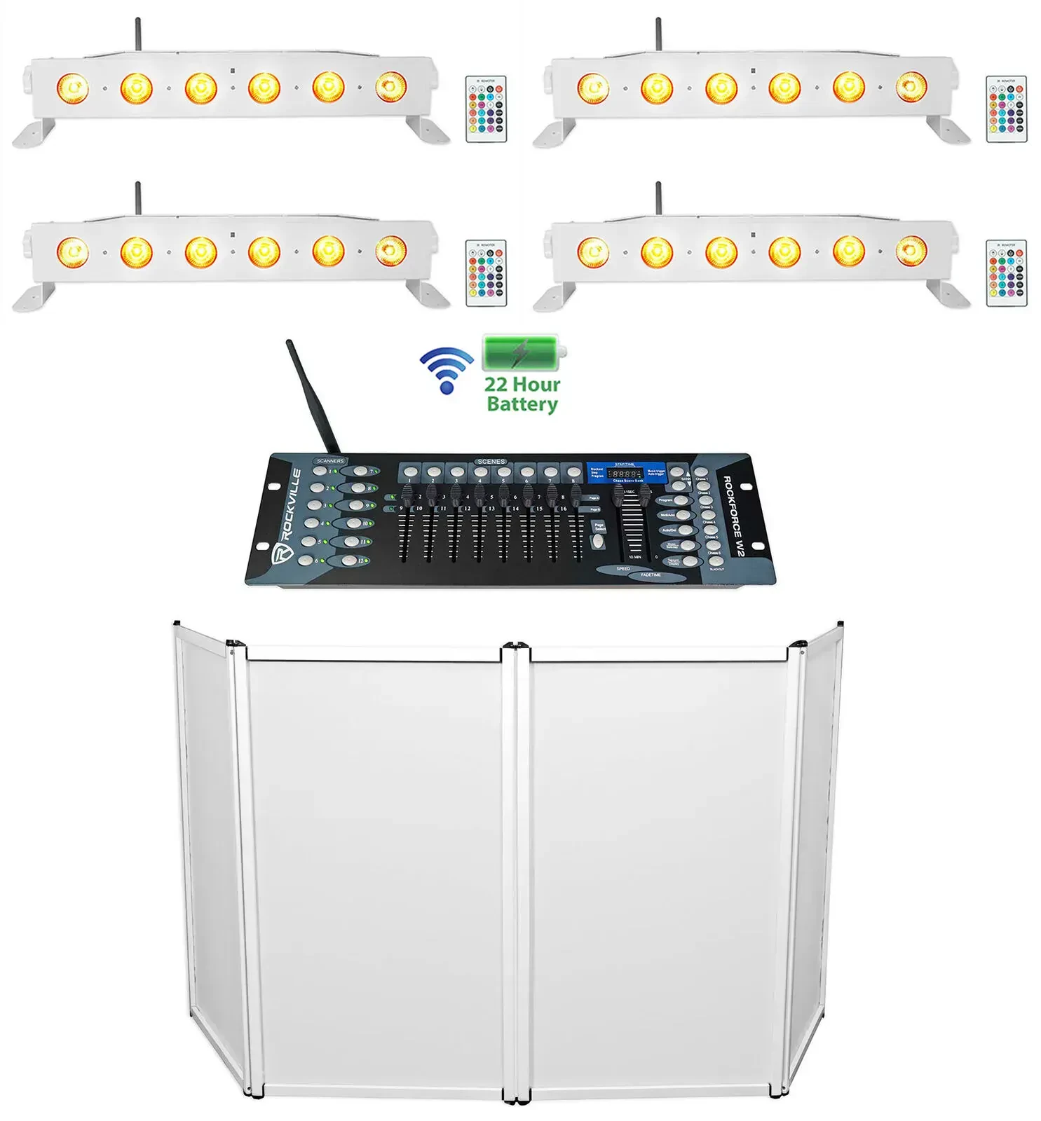 Комплект светового оборудования Rockville 4 BEST STRIP 60 White+RFAAW+ROCKFORCE W2
