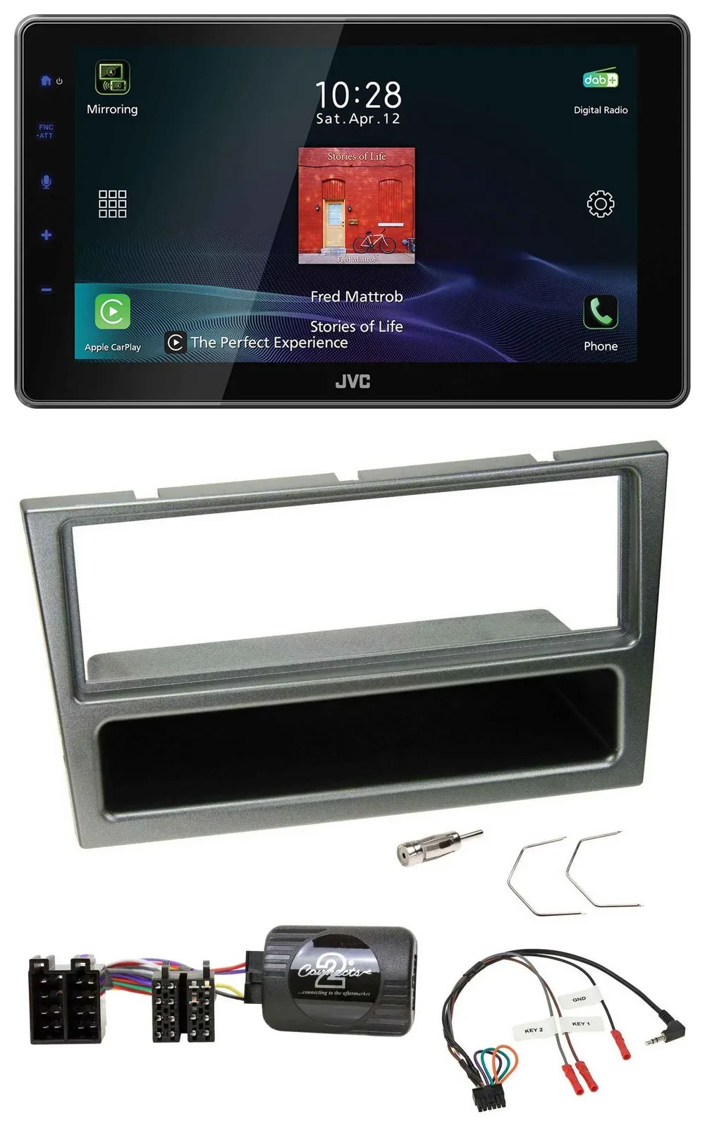 JVC DAB Lenkrad Bluetooth USB Autoradio für Opel Corsa C 00-04 aluminium