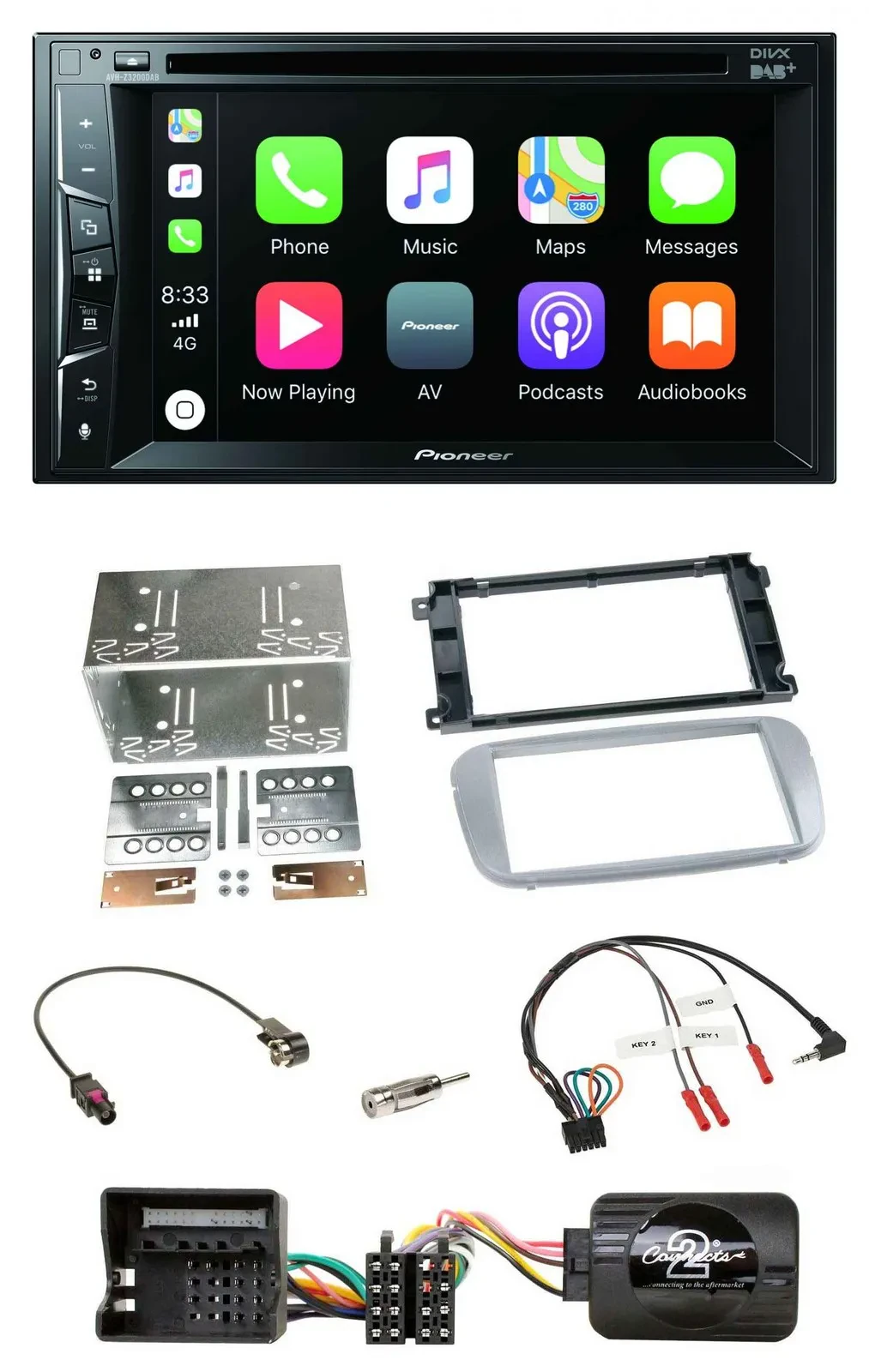Автомагнитола Pioneer 2DIN, USB, DVD, Bluetooth, DAB, для Ford Mondeo/S-Max (2007–2014), с поддержкой управления на руле