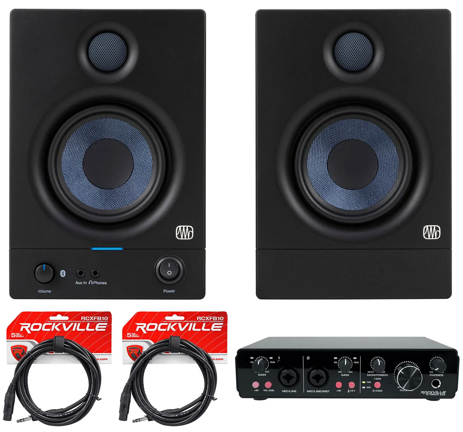 2 Presonus Eris 4.5BT 2nd Gen 4.5" Studio Monitors w/Bluetooth+2x2 USB Interface