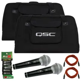 QSC K12TOTE K12 Tote Bags (Pair) + Microphones + XLR Cables and Ties