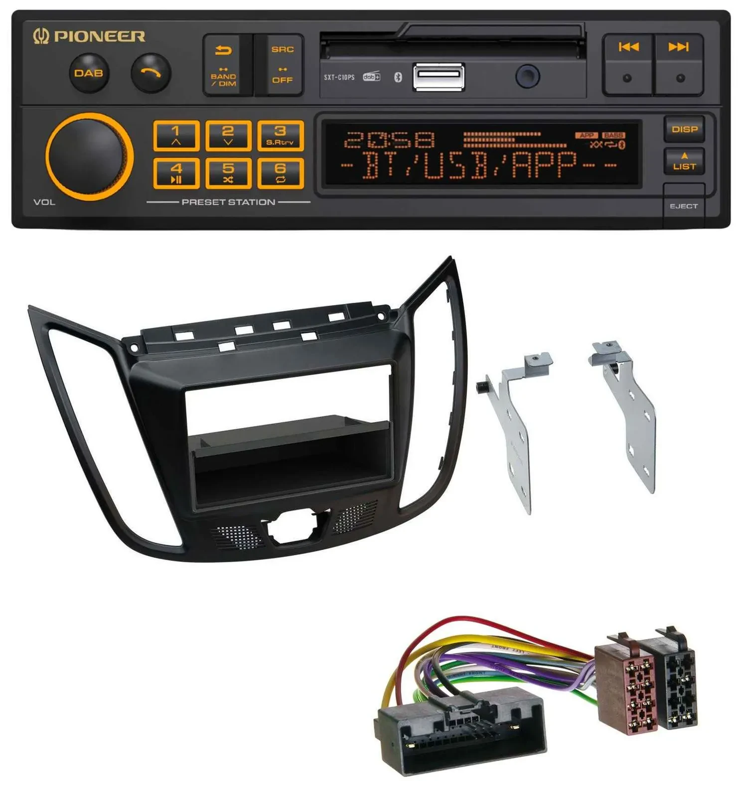 Pioneer DAB MP3 USB Bluetooth Autoradio für Ford C-Max Kuga matt schwarz