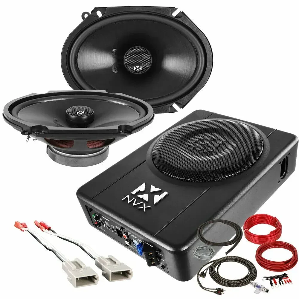 Сабвуфер активный для Ford Mustang 1999–2004 NVX QBUS8P + (2) NSP68 + (2) MET-725512 + BAK82 (набор)