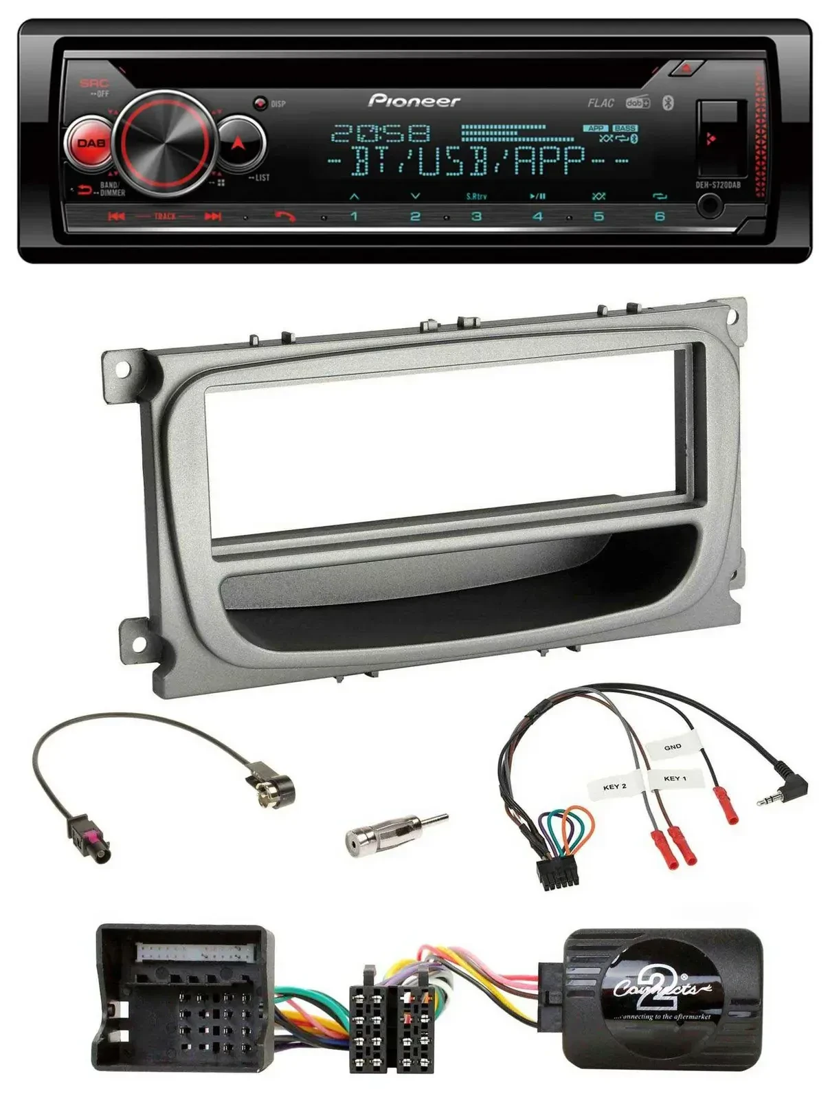 Автомагнитола для Ford Mondeo/S-Max Pioneer DAB, CD, Bluetooth, USB, серебристая (с 2007)