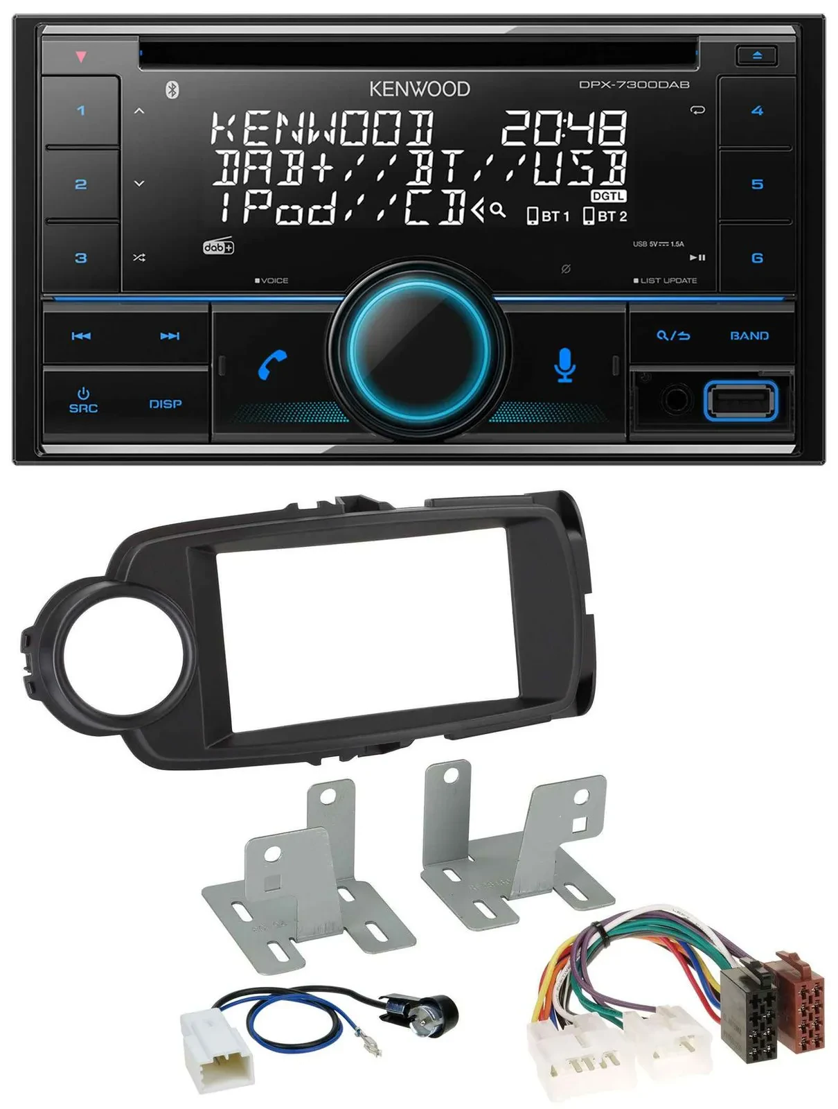 Автомагнитола для Toyota Yaris (2011–2020) Kenwood 2DIN, DAB, USB, MP3, Bluetooth, черный