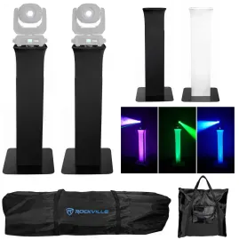 2) Rockville RTP32B Totem Moving Head Light Stands+Black+White Scrims+Carry Bags