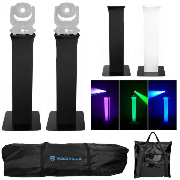 2) Rockville RTP32B Totem Moving Head Light Stands+Black+White Scrims+Carry Bags