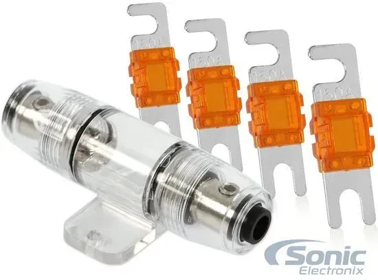 Belva BMANL150 150 Amp Nickel-Plated Mini ANL Fuse + MANL Fuse Holder (4 Packs)