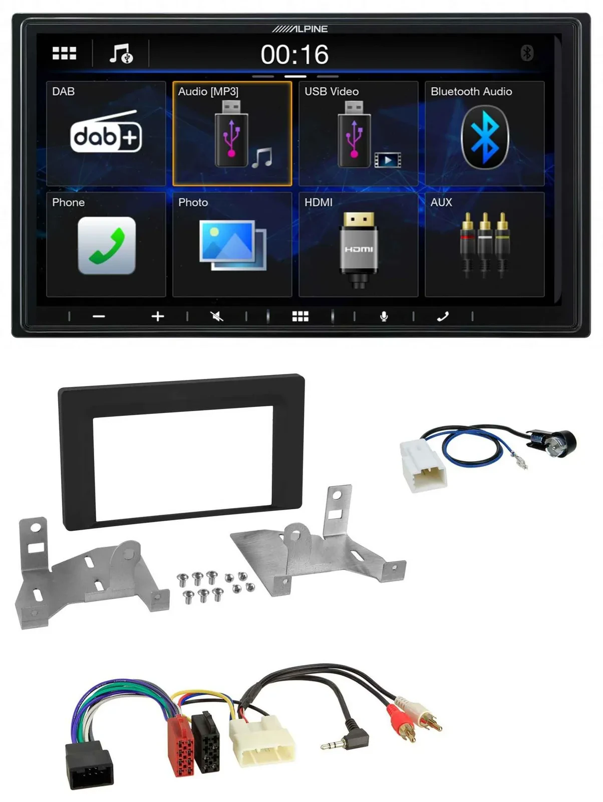 Автомагнитола для Toyota Aygo Alpine AB7 2DIN, Bluetooth, DAB, USB, черный