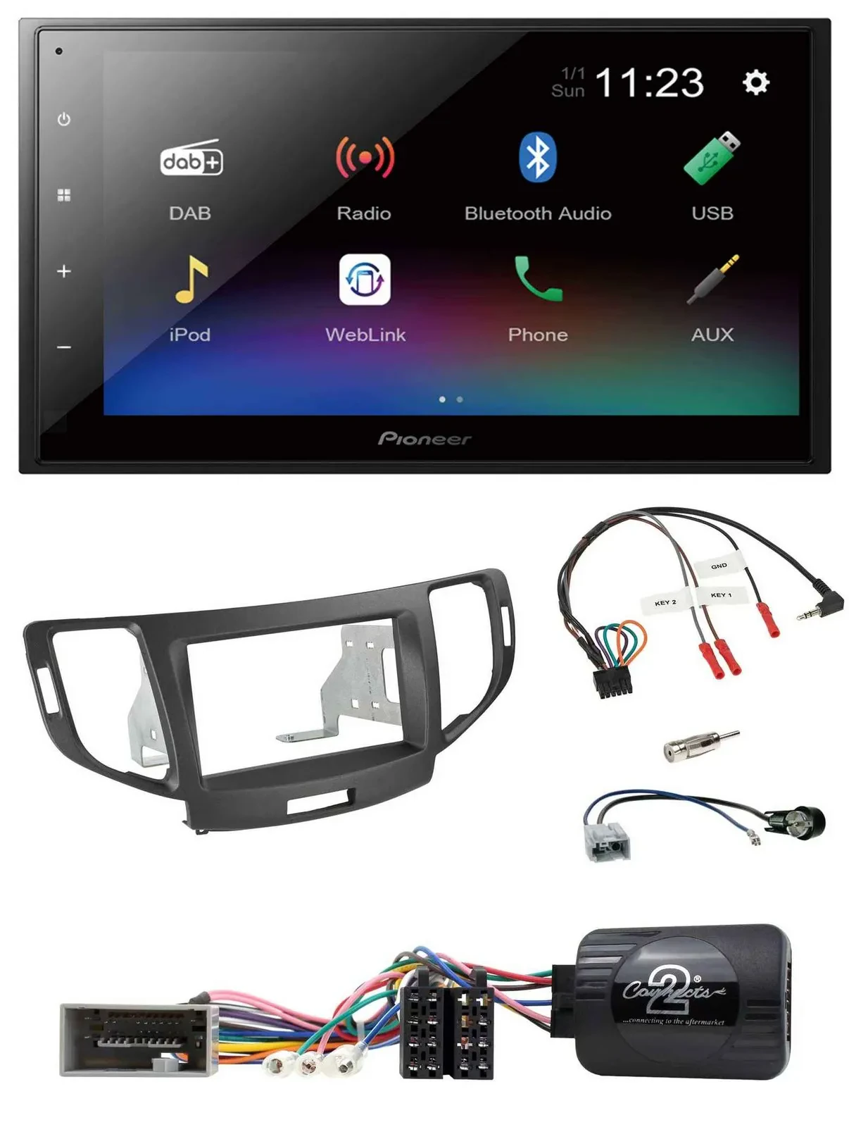 Автомагнитола для Honda Accord 2008–2015 Pioneer 2-DIN, USB, Bluetooth, DAB, антрацит, поддержка управления на руле