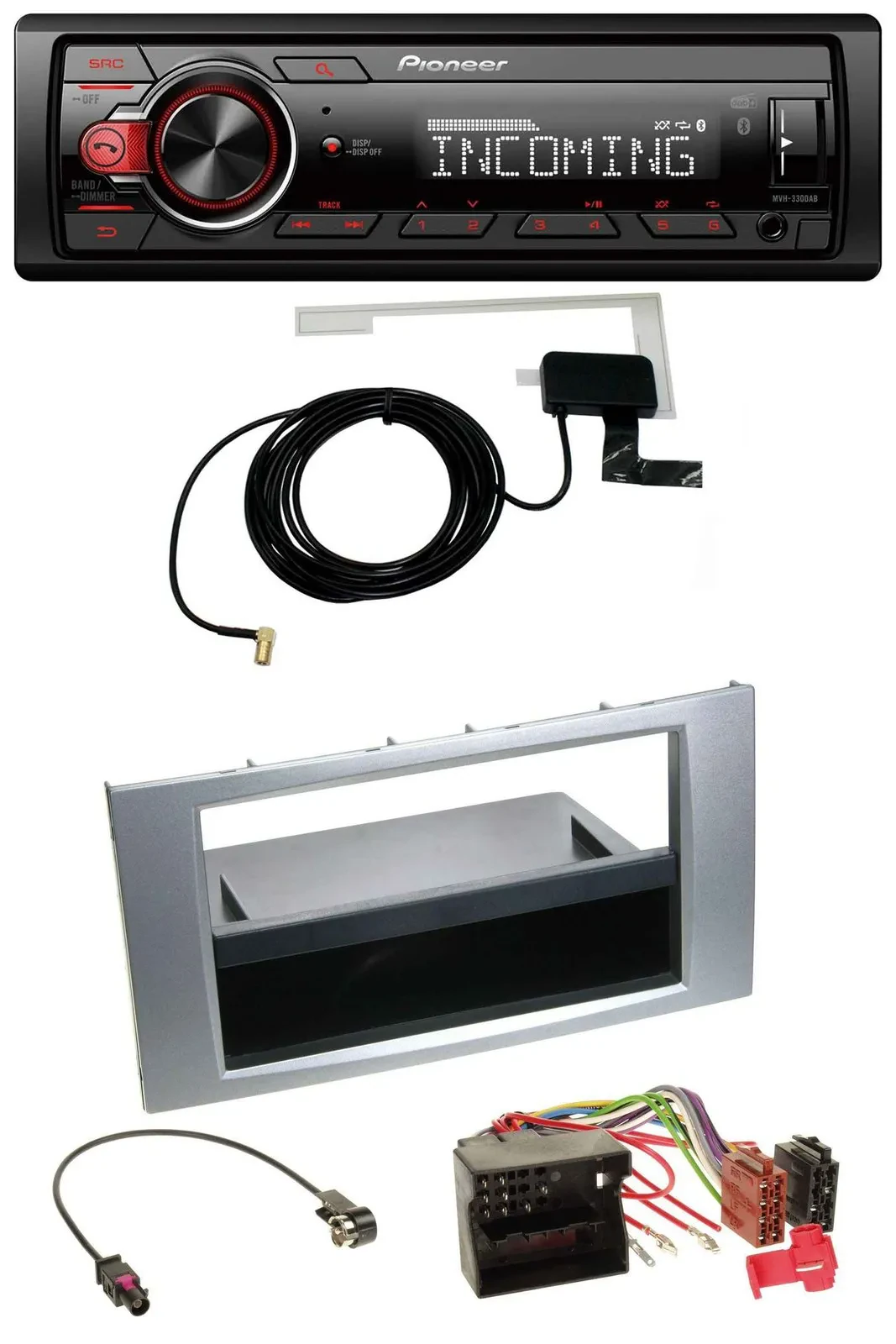 Автомагнитола для Ford Fiesta/Focus (2004–2008) Pioneer USB, MP3, DAB, Bluetooth, серебристая