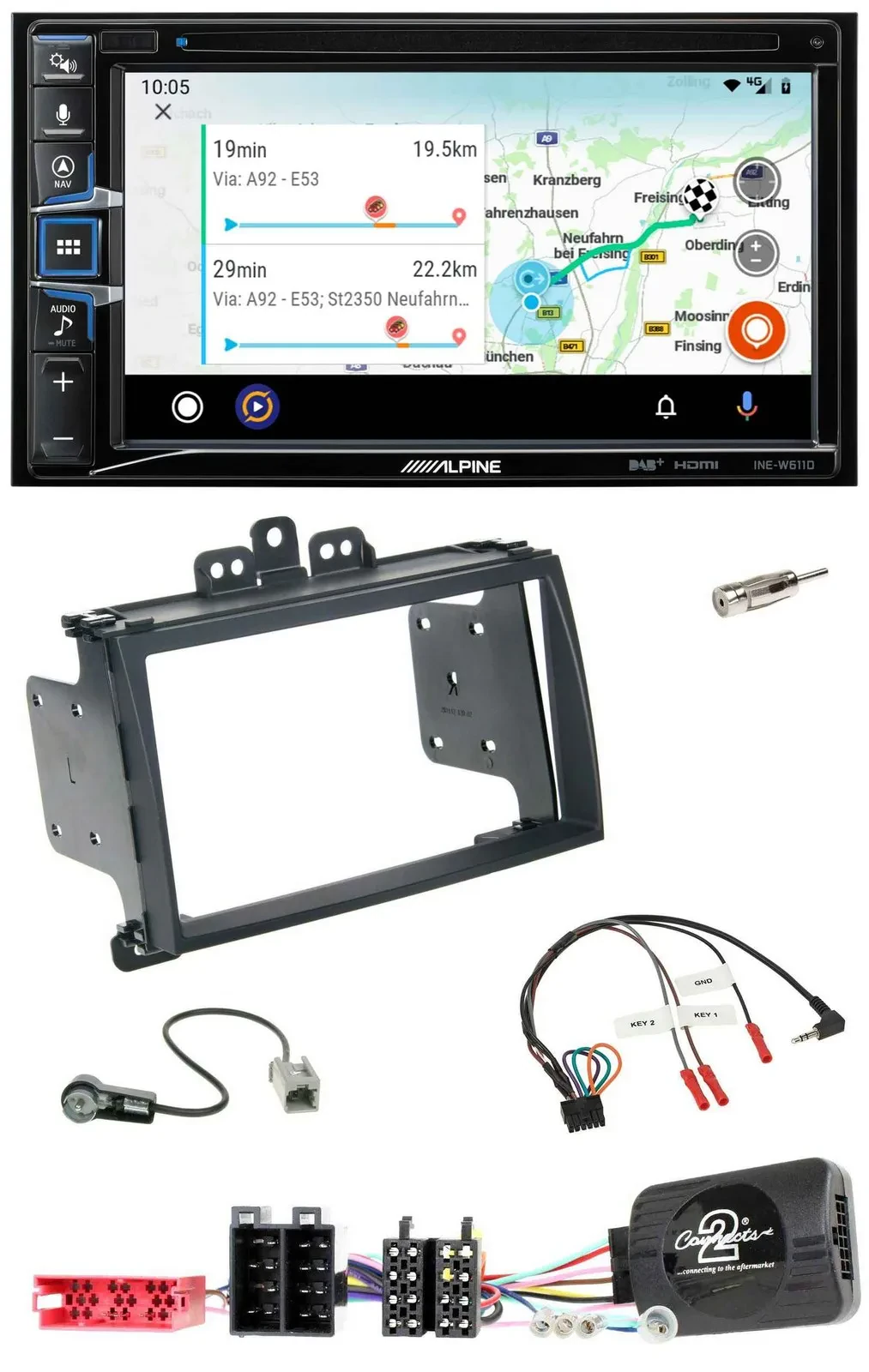 Alpine Bluetooth TMC USB DAB 2DIN Lenkrad Navigation für Hyundai i20 09-12 schwa