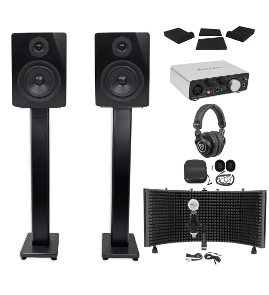 Focusrite Package w/Interface+Studio Monitors+Recording Mic+Headphones+Shield