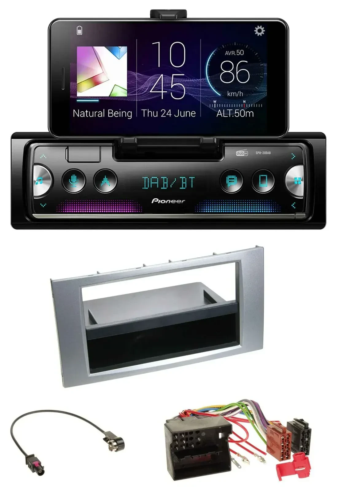 Автомагнитола Pioneer USB MP3 Bluetooth DAB для Ford Kuga/Fusion/Transit (2005–2012), серебристая