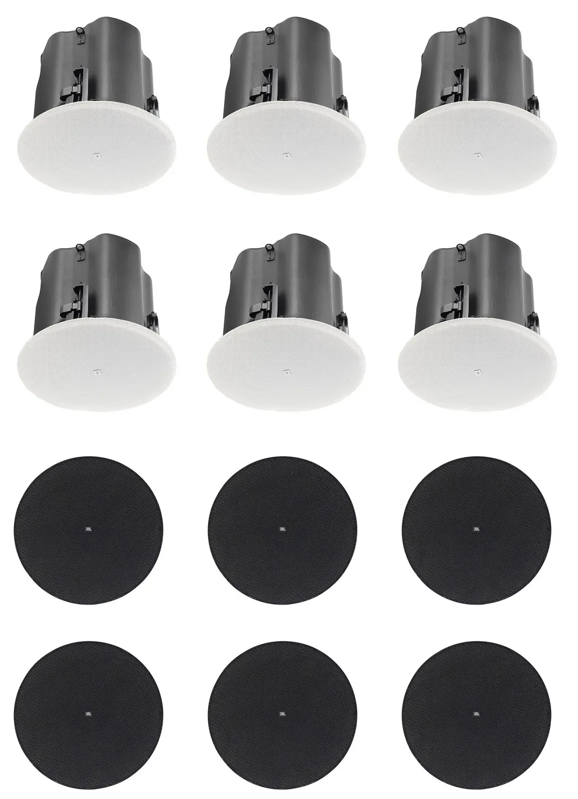 6 JBL Control 414C/T 4" Commercial 70v/8ohm Ceiling Speakers+Round Black Grilles